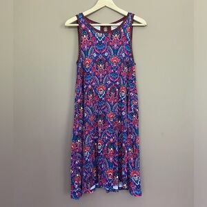 {LOFT} Sleeveless Swing Dress with Damask Print - Women's XS